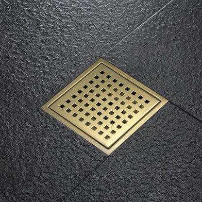 4 Inch Square Shower Drain with Flange, Removeable Grate SUS 304 Stainless Steel Shower Drain with Hair Catcher (Brushed Gold, 4 Inch) - color: Brushed Gold, size: 4 Inch