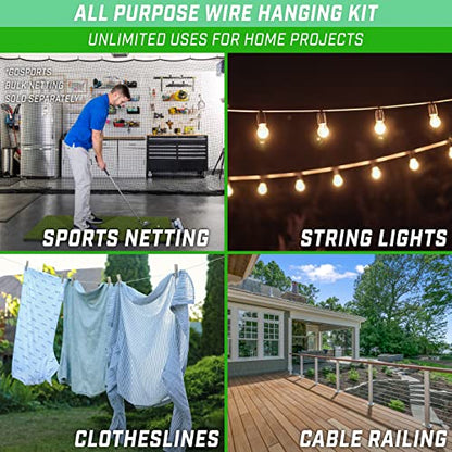 GoSports 30 ft Adjustable Wire Hanging Kit, Stainless Steel Cable System