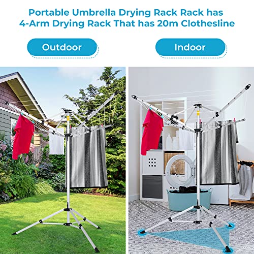 JS HANGER Drying Natural Clothes Airer Outdoor Portable 4-arm Aluminum Drying Rack w/Ground Stake, Carry Bag, 28-Lines with 65 ft. Umbrella Clothesline - color: Silvery-3 Legs