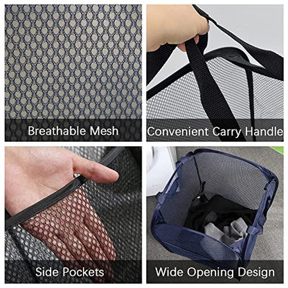4 Pcs Mesh Pop Up Laundry Hamper with Carry Handles 4 Wash Bags - color: 2 Black+2 Navy Blue