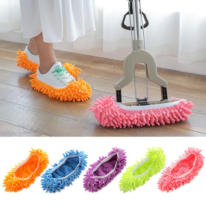 1 Pair Mop Slipper Shoes Cover,Soft Washable Shoes Cover,Reusable Foot Socks for Floor Cleaning,Sweeping Mop Tool for House Kitchen Office-Blue - color: Blue