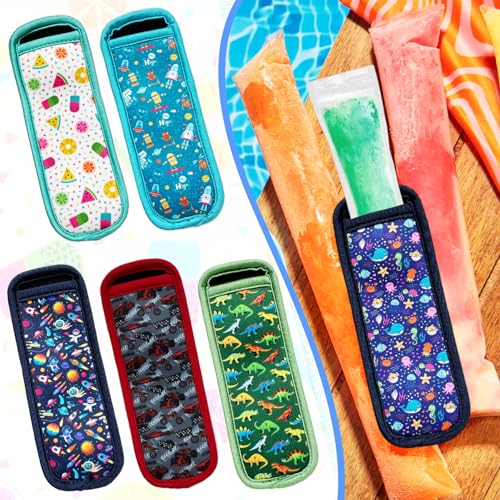 6-Piece Neoprene Ice Pop Insulator Sleeves, Multicolor Freezer Popsicle Covers for Kids & Adults - color: Colorful Summer