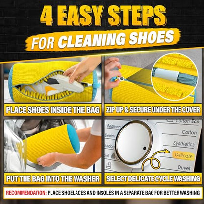 2 Pcs Reusable Shoe Washing Machine Bag, XXL with Zipper, Yellow - color: Yellow