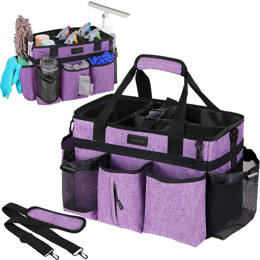 Wearable Cleaning Caddy Bag,Cleaning Supply Tote for Cleaning Supplies, Cleaning Organizer with Adjustable Shoulder and Waist Straps for Cleaners & Housekeepers (Enlarged Purple, Plus) - color: Enlarged Purple, size: Plus