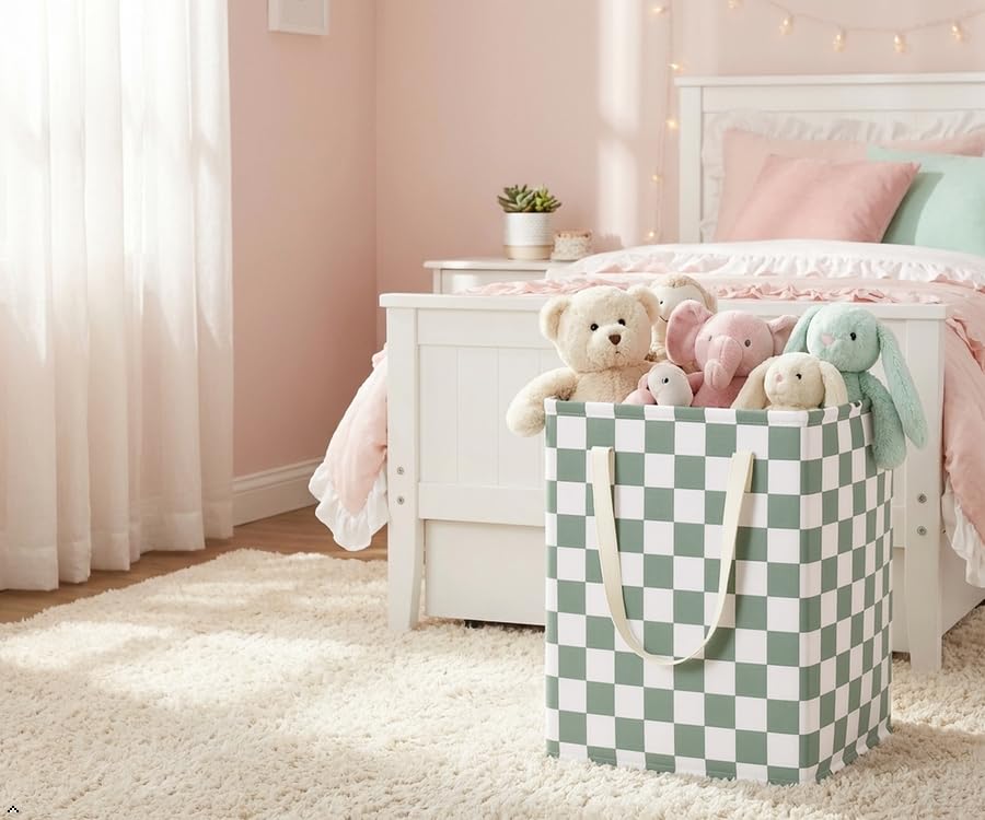 MAIZMZ 3 Pack Sage Green Storage Bins, 14.6"x12.6"x19.7" Waterproof Lining Laundry Baskets for Girls Room, Gifts - color: 3 pack sage green plaid