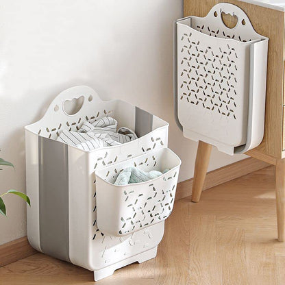 2PCS Hanging Laundry Basket with Carry Handle, Foldable Plastic Laundry Hamper, Wall Hanging Storage Basket, Dirty Clothes Storage Bin Multi-function Storage Container (White,Small) - color: White