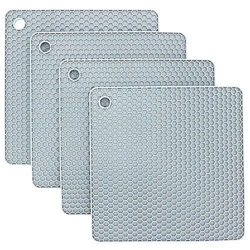 Silicone Trivets Mats, Silicone Hot Pads for Pot Holder, Square Trivets for Hot Dishes, Pots and Pans, Multipurpose Hot Pads for Kitchen Counter, Non Slip Heat Resistant Mats Set 4 Light Grey - color: B03: Square-light Grey