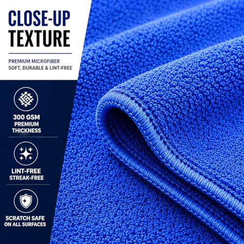 Iron Ridge Microfiber Cleaning Cloths 6-Pack, Blue, 12x12, 300 GSM - color: Blue