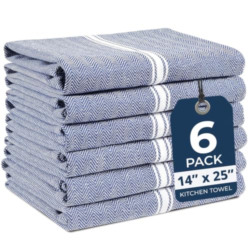 LANE LINEN Kitchen Towels 100% Cotton Absorbent Lint-Free 6 Pack - color: 01: Blue Chambray, size: 06 Pack