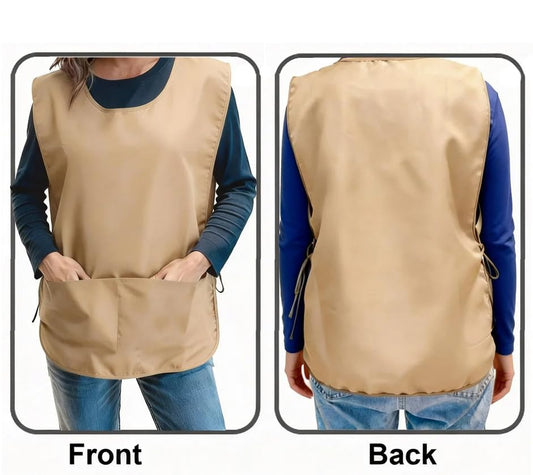 Large Smock Cobbler Apron for Men & Women, Adjustable Side Ties & 2 Pockets - color: Khaki