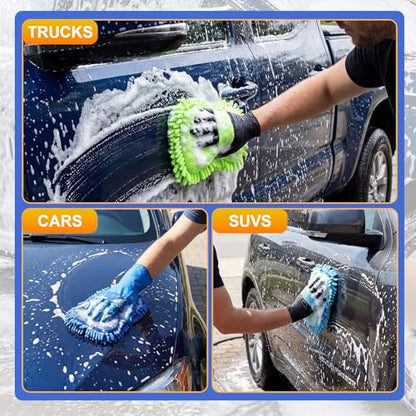 3 Pack Chenille Premium Scratch-Free Microfiber Car Wash Sponges, Non-Scratch Car Cleaning Wash Mitt, Ultra-Soft Glove, Swirl-Free Finish, Safe for Trucks, Suvs(Multicolor) - color: Multicolor