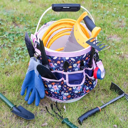 MELOTOUGH Bucket Caddy Organizer Bucket Tool Organizer for Garden Tools Fit 3.5 to 5 Gallon Bucket (Purple Flower) - color: Purple Flower