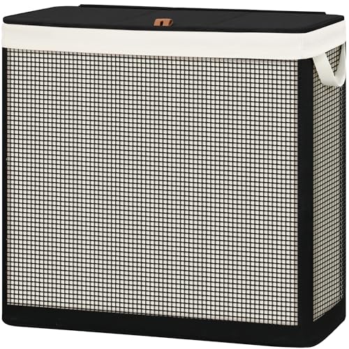 STO STO 3 Section Laundry Hamper with Lid, 180L Steel-Frame 3 Compartment Laundry Sorter with Removable Washable Liner, Breathable Large Laundry Basket for Bedroom, Bathroom, Laundry Room, Dorm - size: 3-Section