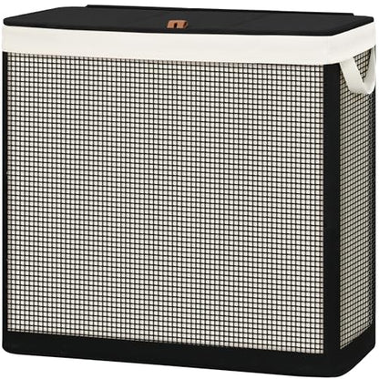 STO STO 3 Section Laundry Hamper with Lid, 180L Steel-Frame 3 Compartment Laundry Sorter with Removable Washable Liner, Breathable Large Laundry Basket for Bedroom, Bathroom, Laundry Room, Dorm - size: 3-Section