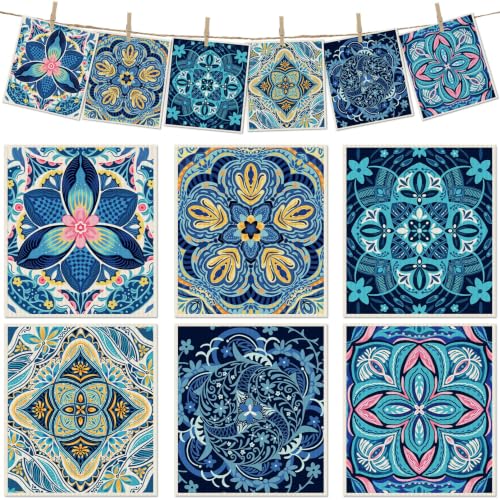 6 Pcs Swedish Paper Cloths for Kitchen, Reusable Paper Towels Washable - color: Blue Retro Floral