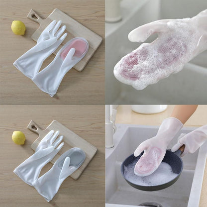 2 Pair Dishwashing Gloves with Scrubbing Bristles Dishes Washing Glove Brush Scrapper for Household Cleaning Kitchen Bathroom Car Garden