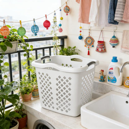 2-bushel capacity laundry baskets with silver handles, white, 2-pack
