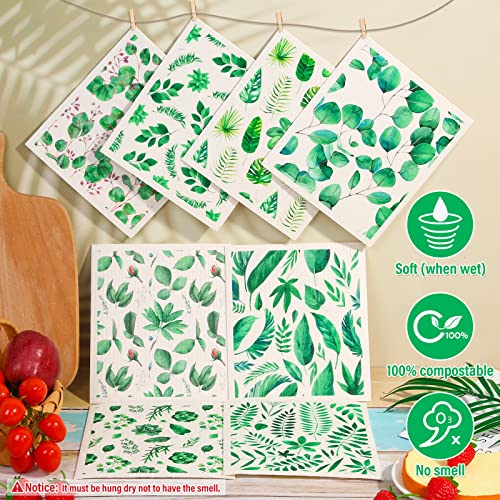 Lucomb 8 Pack Swedish Dish Cloths Washable, Reusable Cleaning Kitchen Paper Towel Sponge Dishcloths, Fast Drying Absorbent Hand Wipes Odorless Tea Towel for Kitchen Home Bar - color: 8 Pack-green Plants