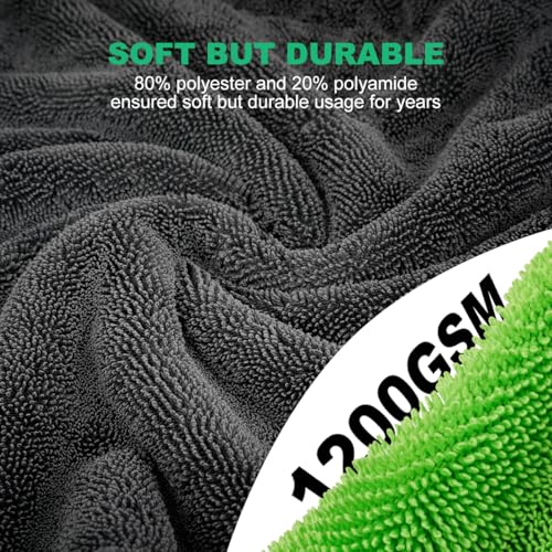 BRUSH FAMILY 3 Pack Car Microfiber Towels with Car Wash Mitt