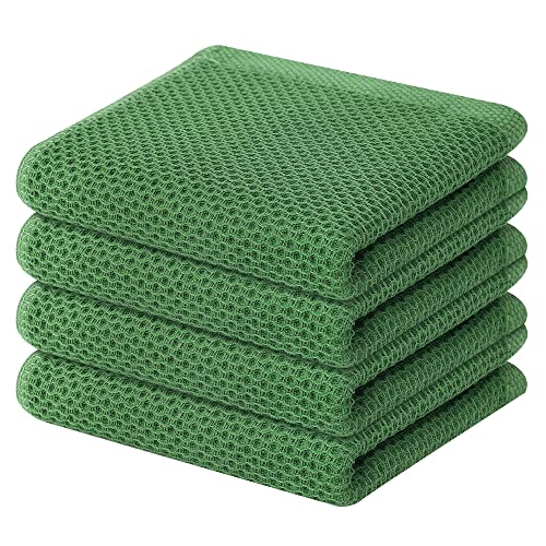 Homaxy 100% Cotton Waffle Weave Kitchen Dish Towels 4-Pack, Grass Green - color: Grass Green, size: 13 X 28 - 4 Pack