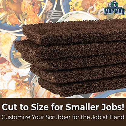 Heavy Duty XL Brown Scouring Pad 2 Pack. 10 x 4.5in Large Multipurpose Nylon Scrubbing Sponges. Clean Bathrooms, Kitchens, Counters and Floors to Erase Grime and Make Surfaces Sparkle