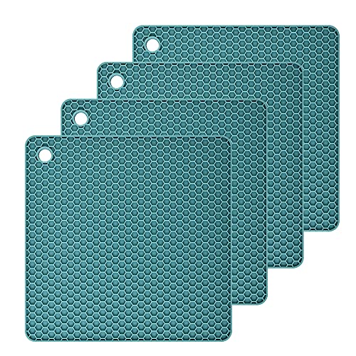Silicone Trivets Mats, Silicone Hot Pads for Pot Holder, Square Trivets for Hot Dishes, Pots and Pans, Multi Purpose Hot Pads for Kitchen Counter, Non Slip Heat Resistant Mats Set 4 Teal - color: B04: Square-teal