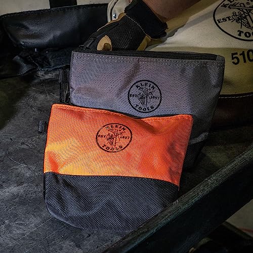 Klein Tools 55470 Utility Bag, Stand-Up Zipper Tool Bags, Tough 1680d Ballistic Weave, Reinforced Bottoms, Orange/Black, Gray/Black, 2-Pack - size: 2-Piece, style: 2-Piece