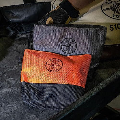 Klein Tools 55470 Utility Bag, Stand-Up Zipper Tool Bags, Tough 1680d Ballistic Weave, Reinforced Bottoms, Orange/Black, Gray/Black, 2-Pack - size: 2-Piece, style: 2-Piece
