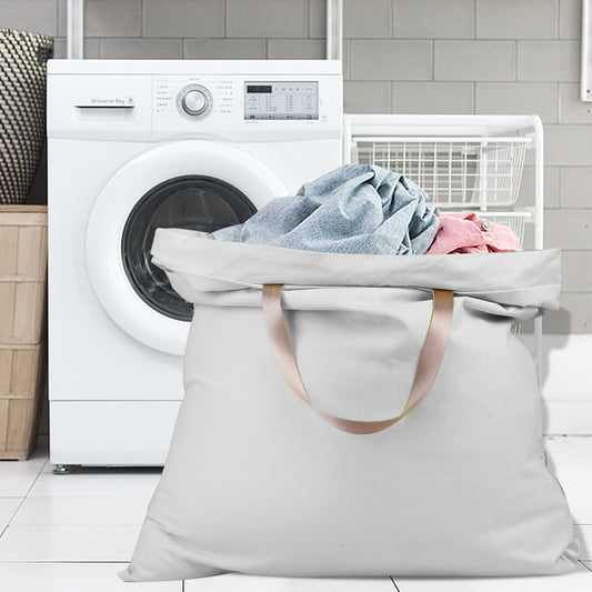 Sanlykate Large Canvas Cotton Laundry Bag with Drawstring & Handles, Heavy Duty Durable Dirty Clothes Organizer, Tear Resistant Hamper Liner Storage Bag, Travel Sack, 25.5 x 34inch - Light Grey - color: Light grey