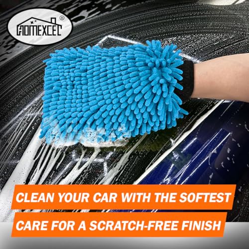 HOMEXCEL Car Wash Mitt, Microfiber Washing Glove, 10.2" x 6.7 ", 2 PK Blue - color: Blue