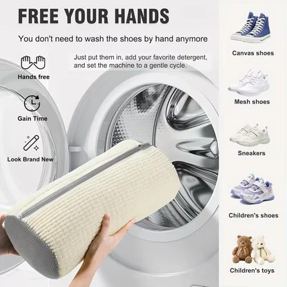 Reusable Mesh Laundry Bag for Machine Wash, Zippered Shoe Wash Bag with Protective Lining for Sneakers & Delicates, Travel Organization Storage - White, Great Gift for Mother's Day (1 Pack)