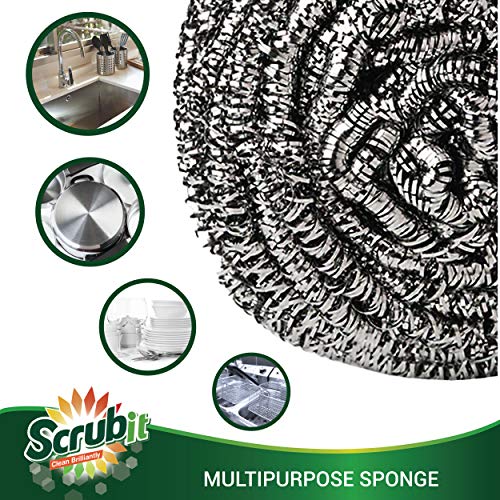 12 Pack Stainless Steel Scourers by Scrub It – Steel Wool Scrubber Pad Used for Dishes, Pots, Pans, and Ovens. Easy scouring for Tough Kitchen Cleaning. (Large (50 gram)) - size: Large (50 gram)