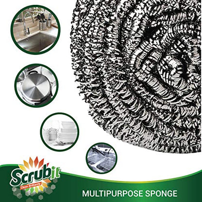 12 Pack Stainless Steel Scourers by Scrub It – Steel Wool Scrubber Pad Used for Dishes, Pots, Pans, and Ovens. Easy scouring for Tough Kitchen Cleaning. (Large (50 gram)) - size: Large (50 gram)