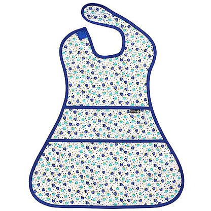 Plie Full Coverage Waterproof Feeding Bib for Toddlers – Extra Long Apron Bib for Mealtime, Self-Feeding, High Chairn - color: Blue Strawberry