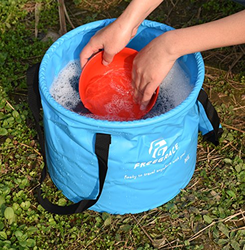 Freegrace Collapsible Water Bucket 10L Portable Camping Sink and Wash Basin - color: Sky Blue, size: 10L