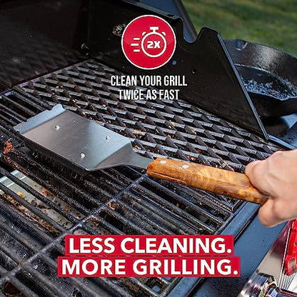 Wood Handle Grill Scraper Brush, Stainless Steel BBQ Tool