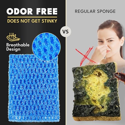 Non Scratch Dish Scrubbers for Cleaning Dishes (12 PK) - Reusable Kitchen Sponge - Replace Dish Sponges for Washing Dishes - Best Household Scrubbing Pad & Alternative Dishwashing Scrub Pads Supplies - color: Blue 12 Pk