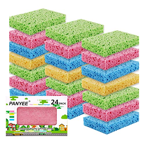 Compressed Cellulose Kitchen Sponges 24Pack,Non-Scratch Biodegradable Natural Sponge Scrub for Dishes Cleaning,Funny Colorful DIY Sponge for Kids - size: Large(Pack of 24)