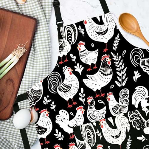 Adjustable Baking Aprons for Women - Cooking Aprons for Women with Pockets, Perfect for Baking Cooking Gradening - color: Chicken-3