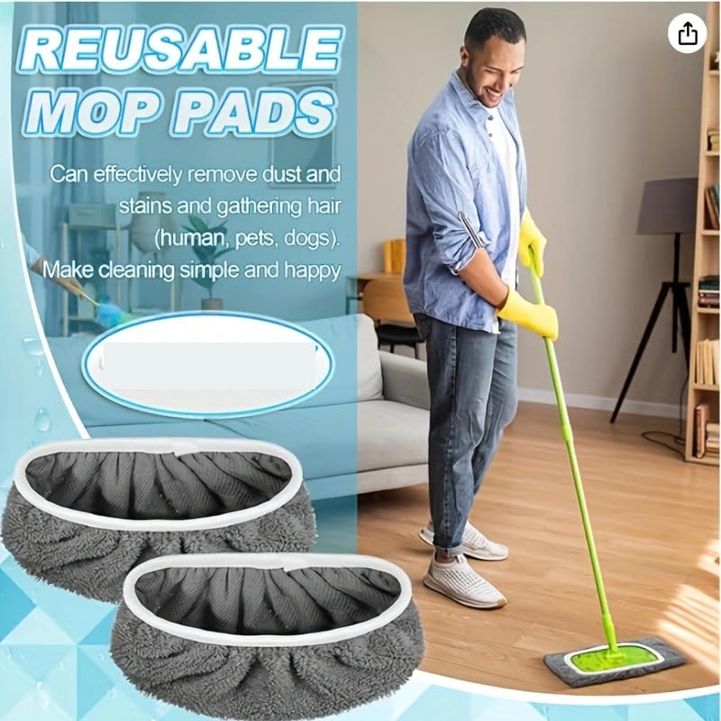 2IN1 Reusable Mop Mat Floor Sweeping Mops Fill Household Cleaning Tools Dust Mop Cloth Dry and Wet Use Shoe Cover,22*9cm (Grey,2pcs) - color: Grey,2pcs