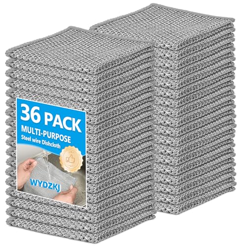 36Pack Multipurpose Wire Dishwashing Rags, Upgrade Non Scratch Wire Dishcloth, for Wet and Dry Use, Reusable Metal Scrubbing Microfiber Clean Cloths for Home/Kitchen/Stove - color: Silver, size: 7.87 x 7.87Inch - 36PACK
