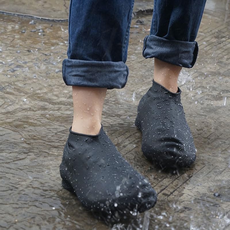 Waterproof Reusable Silicone Shoe Covers, Elastic Non-Slip Overshoes for Rain Mud Travel Commuting Outdoor Protection - color: Black 2pair
