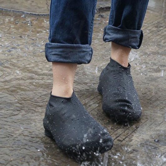 Waterproof Reusable Silicone Shoe Covers, Elastic Non-Slip Overshoes for Rain Mud Travel Commuting Outdoor Protection - color: Black 2pair
