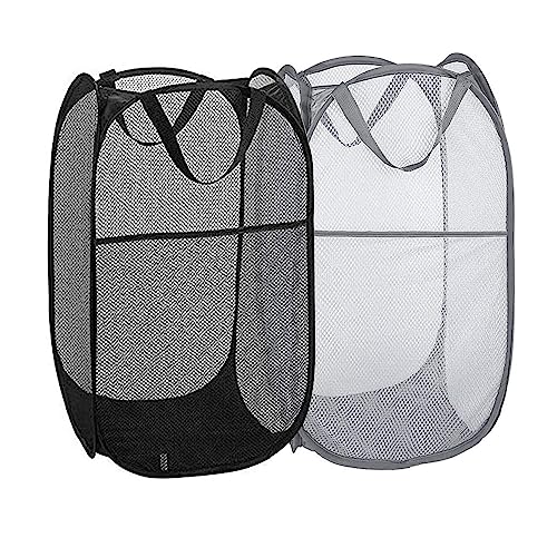 Pop Up Laundry Hampers, Collapsible Mesh Laundry Baskets for Home, Dorm, Travel, Portable Clothes Hampers, Pack of 2 (Black + Grey) - color: Black + Grey
