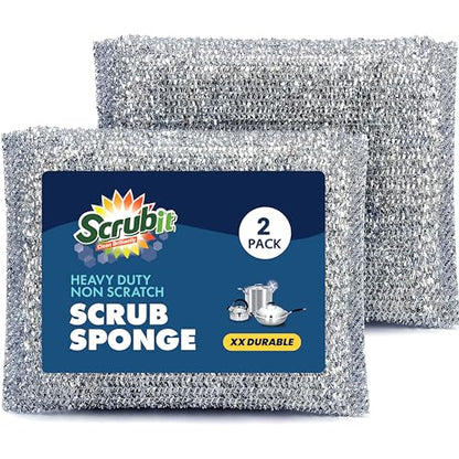 SCRUBIT Scrub Sponges for Kitchen, Non-Scratch Dish Sponges, Heavy Duty Steel Wool Scrubber Sponges Kitchen & Dishes Scrubbers (2)