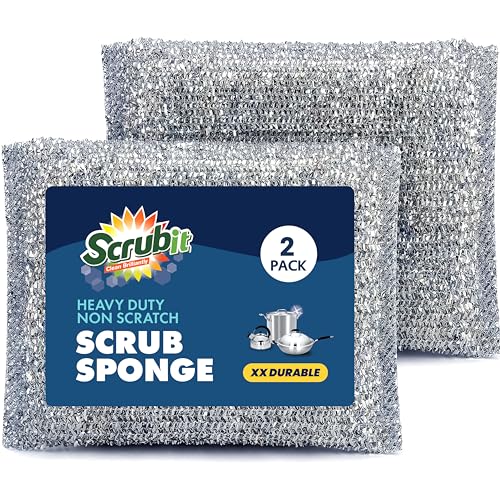 SCRUBIT Scrub Sponges for Kitchen, Non-Scratch Dish Sponges, Heavy Duty Steel Wool Scrubber Sponges Kitchen & Dishes Scrubbers (2)