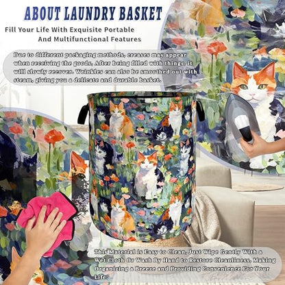 Watercolor Cats Laundry Hamper Oxford Cloth Basket 18.9"x16.5" - color: Watercolor Cute Animal Cats