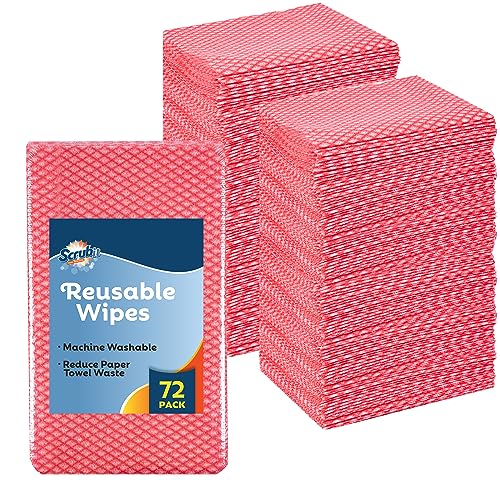 SCRUBIT Reusable Cleaning Wipes, Handy Wipes for Kitchen and Office - Dish Cloths for Washing Dishes - Multi Purpose Disposable Cleaning Towels (12 x 20 in) 72 Pack (Red) - color: Red