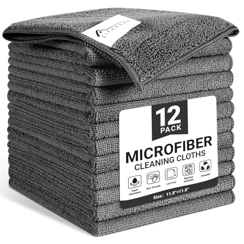 SIFANGKE Microfiber Cleaning Cloth, 12 Pack Grey Cleaning Rags for Housekeeping, Reusable Microfiber Towels for Car, Kitchen, Bathroom and Household Cleaning Supplies, 11.8"X11.8" - color: G.grey, size: 1 Count (Pack of 12)