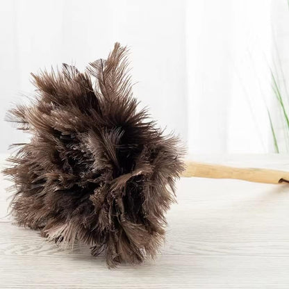 YF-ANEN Dust Artifact Ostrich Feather Duster, Natural Ostrich Feather with Wooden Handle and Eco-Friendly Reusable Duster Cleaning Supplies, Brown